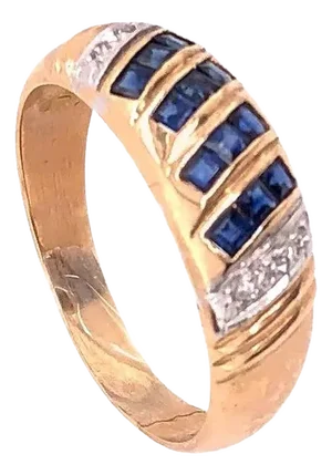 14 Karat Yellow Gold Free Form Sapphire and Diamond Band Ring 0.06 TDW, Size 8.25