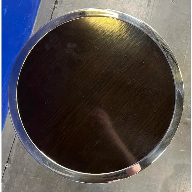 Wood Polished Stainless Steel Frame With Dark Rift Oak Shelves Julian Occasional Table From the Madeline Stuart Collection For Sale - Image 7 of 9