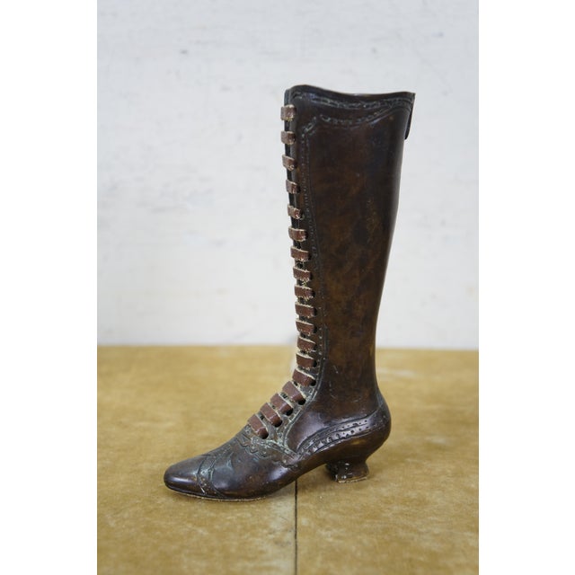 Metal Late 20th Century Set of 6 Theodore Alexander Bronze Victorian Boot Figurines Paperweights 4" to 10" For Sale - Image 7 of 17