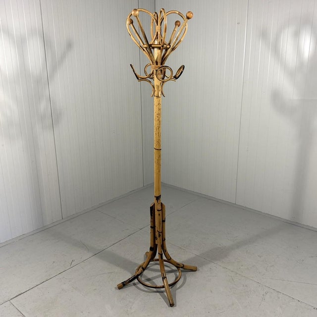 Wood Rattan Standing Coat Rack, 1960s For Sale - Image 7 of 8