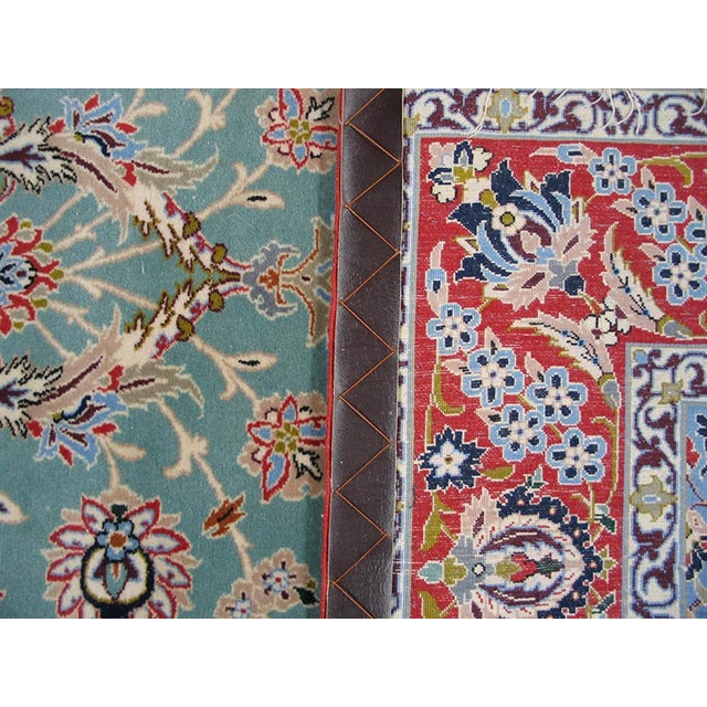 1960s Turquoise Green Floral Vintage Persian Isfahan Rug 3'8" X 5'6" Handknotted Wool Carpet For Sale - Image 4 of 7