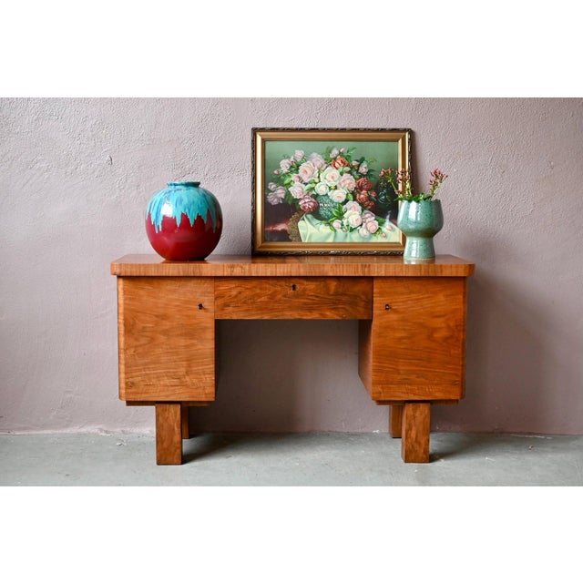 Art Deco Boudoir Dressing Table in Elm Burl and Brass, 1930s For Sale - Image 14 of 14