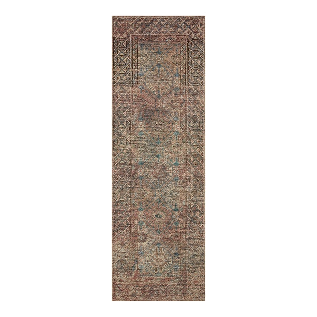 Amber Lewis x Loloi Billie Aqua / Rust 2'-6" x 7'-6" Runner Rug For Sale