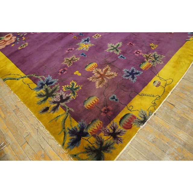 Traditional Purple Open Field With Floral Design Antique Chinese Art Deco Rug For Sale In New York - Image 6 of 7