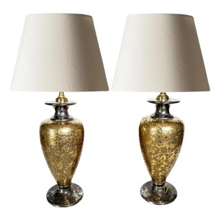 Gilded Metal Lamps, France, 1980, Set of 2 For Sale