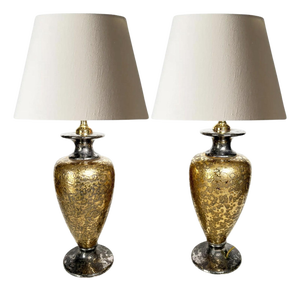 Gilded Metal Lamps, France, 1980, Set of 2