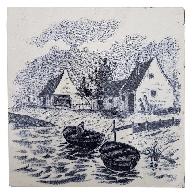 Dutch Blue Glazed Ceramic Tiles by Le Glaive, 1930s, Set of 6 For Sale - Image 3 of 12