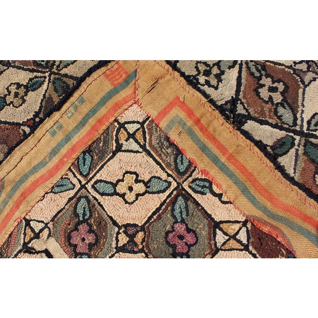 Brown Checkered and Leaf Design American Hooked Rug in Earth Tones 3'1" X 6'0" For Sale - Image 8 of 8