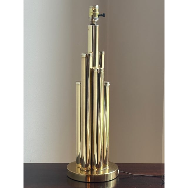 Brass Vintage Mid-Century Modern Tiered Cylindrical Brass Table Lamp For Sale - Image 8 of 18