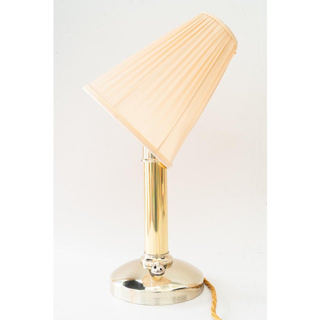 1920s Art Deco Alpaca/Brass Table Lamp with Fabric Shade Vienna, Austria, 1920s For Sale - Image 5 of 18