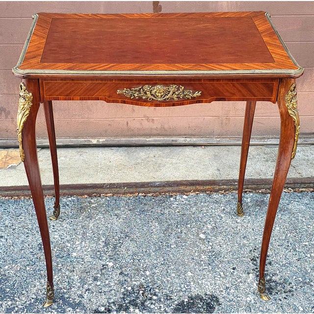 A Louis XV Style Cross-Banded Kingwood and Tulipwood Parquetry Gilt Bronze Single Drawer Tea Table / Side Table by...