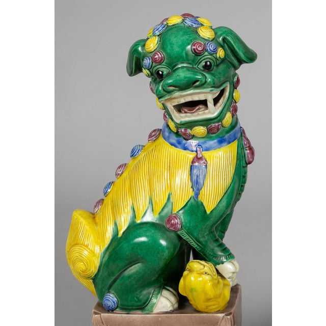 Pair of 1920s Chinese Porcelain Foo Dogs For Sale In Boston - Image 6 of 9