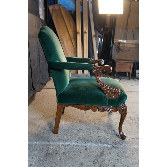 Victorian Revival Carved Mahogany Velvet Upholstered Library Reading Armchair For Sale - Image 9 of 18
