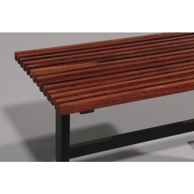 Mid-Century Italian Bench with Black Metal Frame and Teak Slats, 1960s For Sale - Image 4 of 15