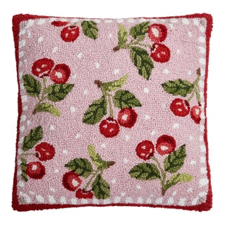 Pink Sweet Cherry Hook Pillow, 16" x 16" For Sale