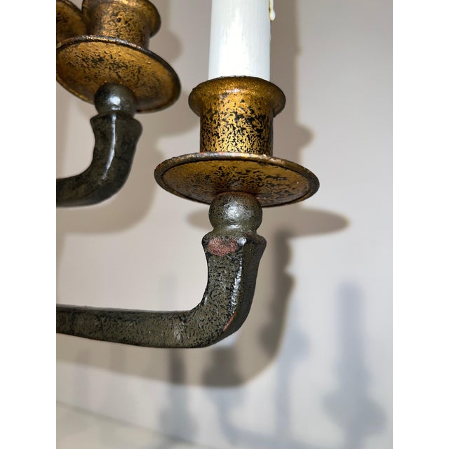 1940s Pair of 5-arm wrought iron candelabras For Sale - Image 10 of 12