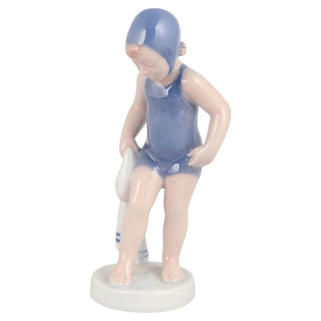 1980s Porcelain The Swimmer Figurine of Girl in Blue Swimsuit from Royal Copenhagen, 1980s For Sale - Image 5 of 5