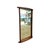 This vertical wall mirror features a rich dark wood frame highlighted by distinct, gently curved top and bottom ledge caps...