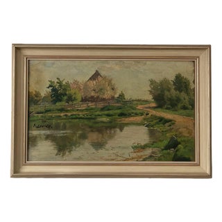 Countryside Cottage, 1920s, Oil Painting on Panel, Framed For Sale