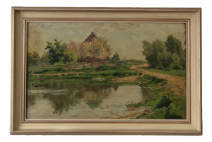 Countryside Cottage, 1920s, Oil Painting on Panel, Framed
