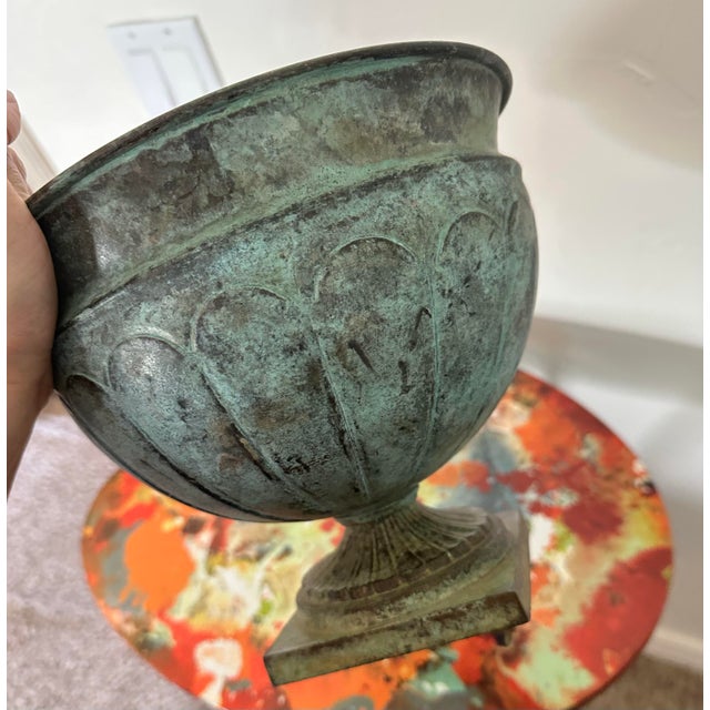 Vintage metal Planter 2000s patina medium garden plant home decor green fairy Excellent condition. Has a few lumps of glue...