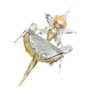 Vintage Large Italian Silver & Gold Girl, Holiday Ornament