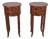 2000s Petite Oval Cherry & Burl Wood Inlay Traditional Side Tables Nightstands W/ Single Drawers, a Pair For Sale