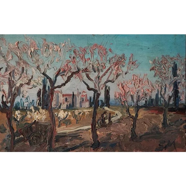 S.M., Paysage Fleuri, 1970s, Oil on Cardboard For Sale - Image 9 of 9