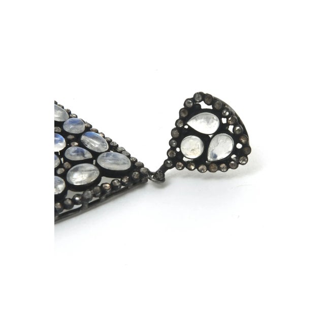 Moonstone, Tanzanite and Black Diamond Dangle Drop Pierced Earrings , Blue Purple For Sale In Miami - Image 6 of 10