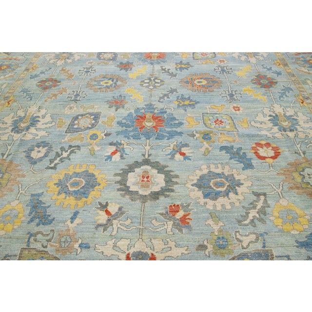 Modern Sultanabad Wool Rug Blue Handmade Floral Motif For Sale In New York - Image 6 of 8