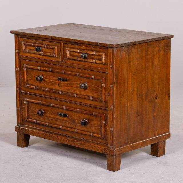 Early 20th Century English 4 Drawer Pine Chest With Bamboo Detail For Sale - Image 4 of 13