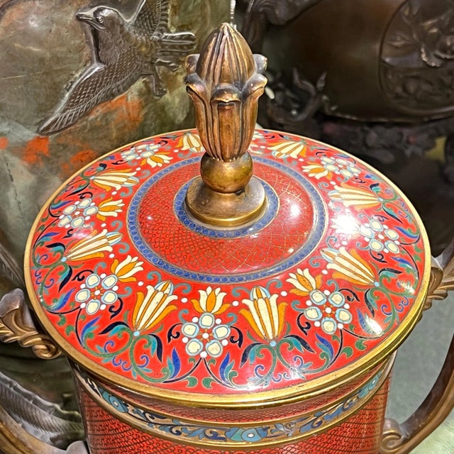 Late 19th Century 19th Century Trophy Form French Champleve and Cloisonne Vase with Cover For Sale - Image 5 of 7