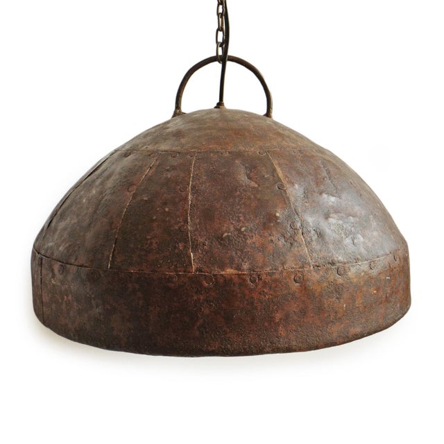Metal Vintage Industrial Farmhouse Rust Iron Rivet Pendant Light For Sale - Image 7 of 9