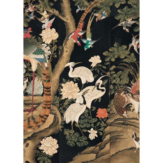 Oversized 19th C. Chinese Handpainted Hundred Birds Paying Homage to the Phoenix For Sale - Image 4 of 13