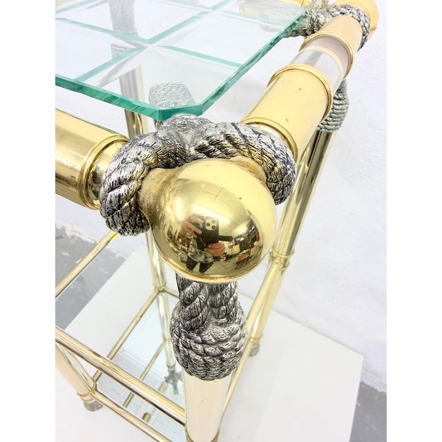 Hollywood Regency 2-Tone Brass and Acrylic Tiered Serving Stand attributed to Curvasa Muebles, 1970s For Sale - Image 11 of 12