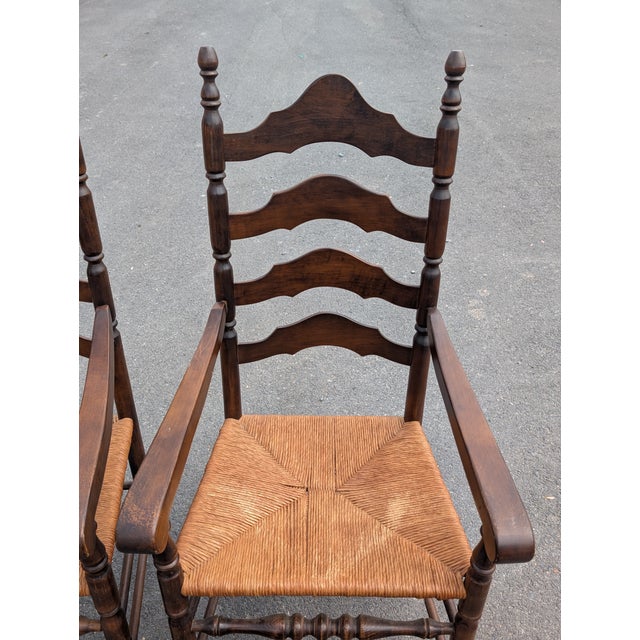 Pair of 1960s American Colonial Revival Ladder-Back Armchairs For Sale In Washington DC - Image 6 of 9