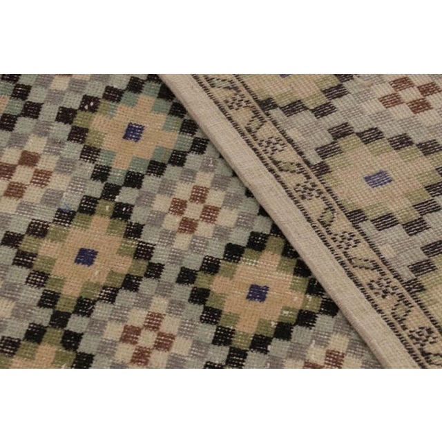 Beige Vintage Distressed Rug With Diamond Mosaic and Geometric Borders - Rug & Kilim For Sale - Image 8 of 10