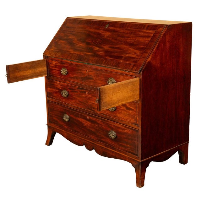 Fine Antique Georgian Mahogany Sheraton Inlaid Secretary Desk Bureau Chest 1780 For Sale - Image 11 of 17