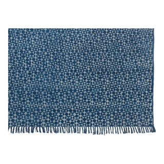 Blue Indigo Hand Woven Bohemian Cotton Flatweave Kilim Rug, Boho Blue Rug 8x10 For Sale