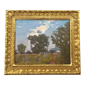 1960s Denis Westerling “Steelhead Creek Levee,” Oil on Board Painting in Gilt Wood Frame