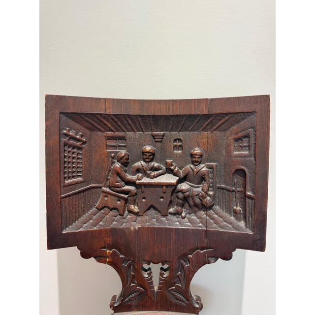 Antique German Black Forest Carved Tiger Oak Drunken Monk Tavern Side Chair For Sale - Image 4 of 11