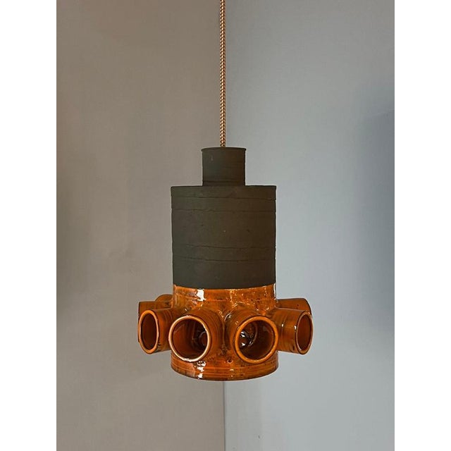 Orange and Brown Ceramic Hanging Lamp For Sale - Image 3 of 11