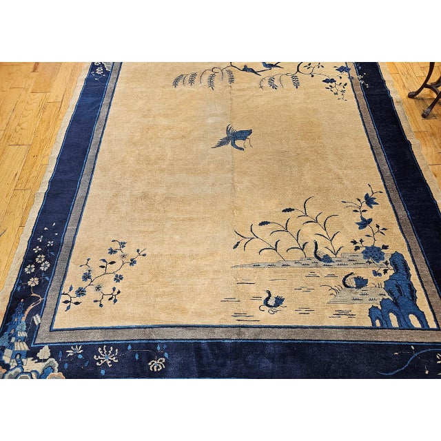 Antique Chinese Peking Rug, Hand-Knotted Wool Pile, Tan Field, 10' x 13' For Sale - Image 4 of 18