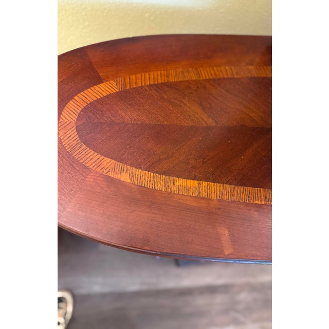 English Vintage Mahogany Inlaid Oval Console Table With Claw Feet For Sale - Image 3 of 9