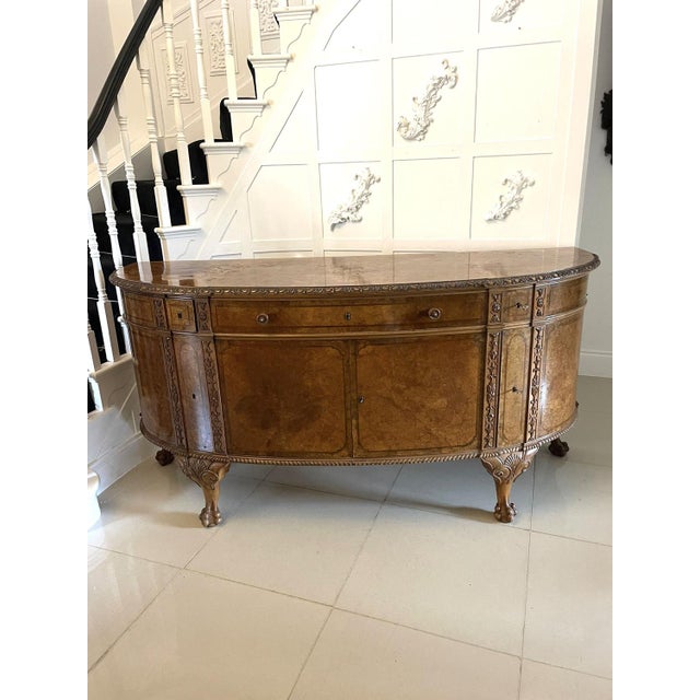 Large Carved Burr Walnut Bow Fronted Sideboard, 1920s For Sale - Image 17 of 17