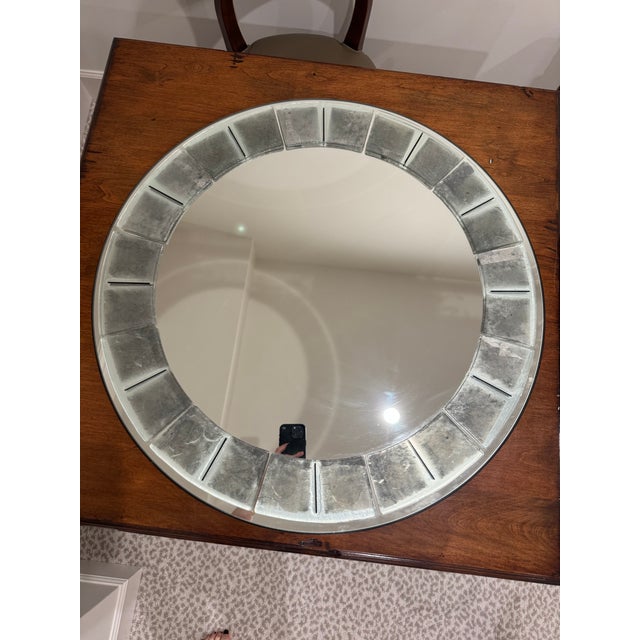 1990s Rare David Marshall 30” Antiqued-Mirror Tile Round Wall Mirror – Signed, Excellent Condition For Sale - Image 5 of 8