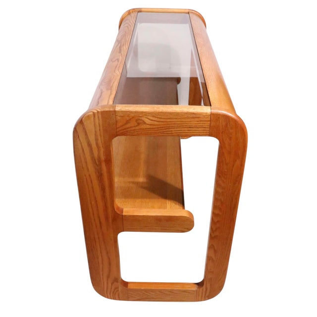 Wood Mid 20th Century Mod Lou Hodges Oak and Glass Console Table For Sale - Image 7 of 18