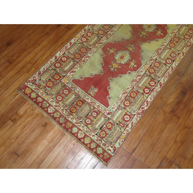 Spanish Zabihi Collection Early 20th Century Soft Green Antique Turkish Runner - 3'4" x 12'8" For Sale - Image 3 of 9
