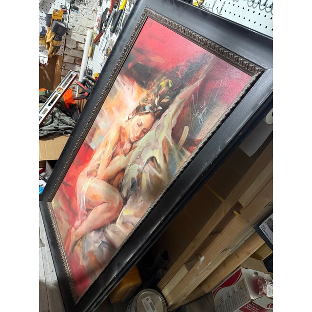 “Silky Dreams” by Anna Razumovskaya, a large-scale figurative work depicting a reclining female figure rendered in...