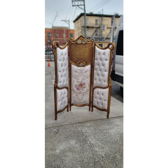 French Vintage French Louis XV Style Three-Panel Screen in Gold Leaf Room Divider For Sale - Image 3 of 4